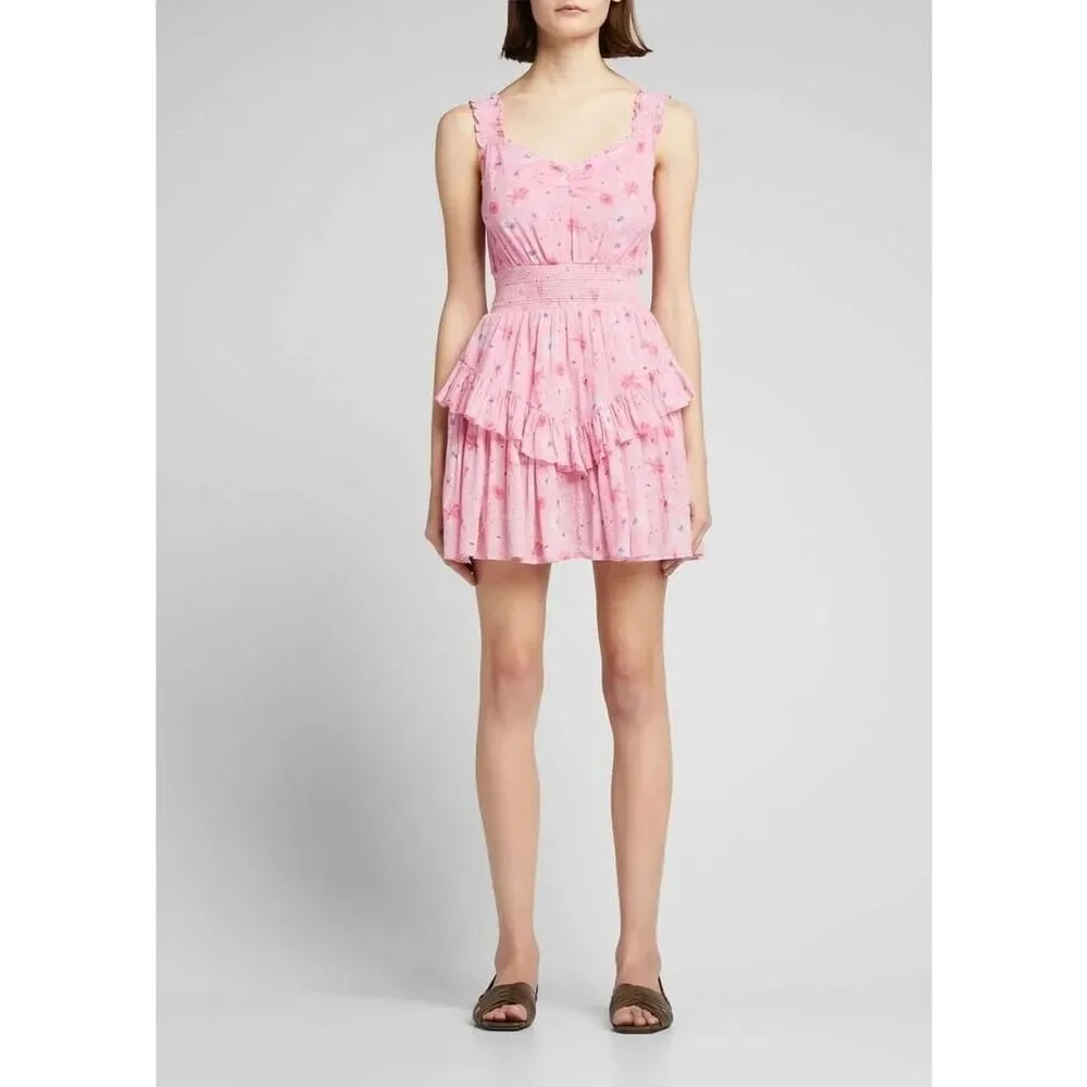 New LOVESHACKFANCYNorelli Smocked Ruffle Floral Mini Dress Size Medium